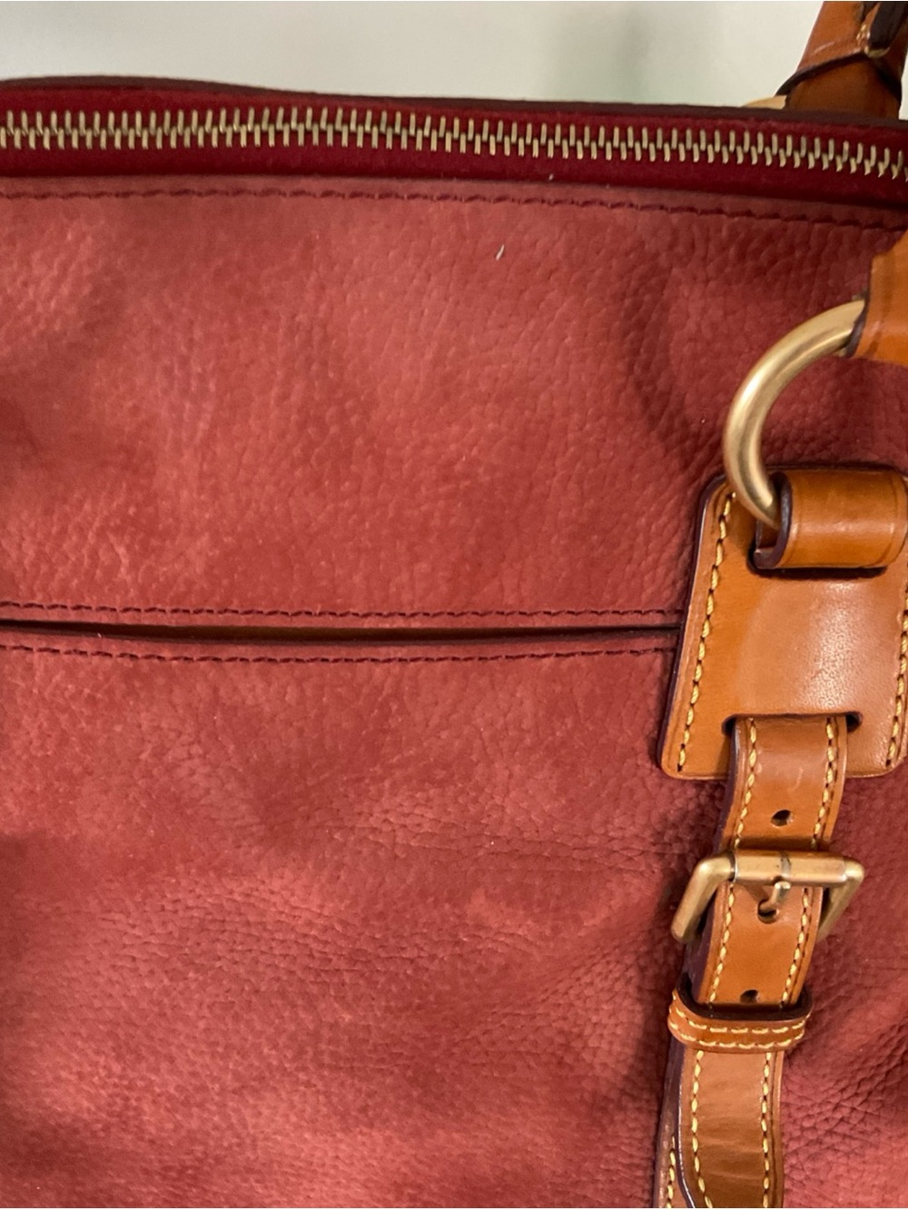 Dooney & Bourke Domed Nubuck Double Handle Satchel In Red-Brown Color - Picture 10 of 16